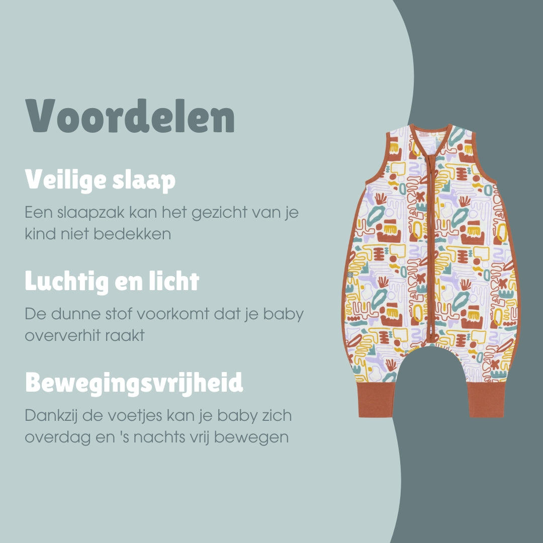 Mousseline slaapzak met voetjes 0.5 TOG | Bonte Vormen