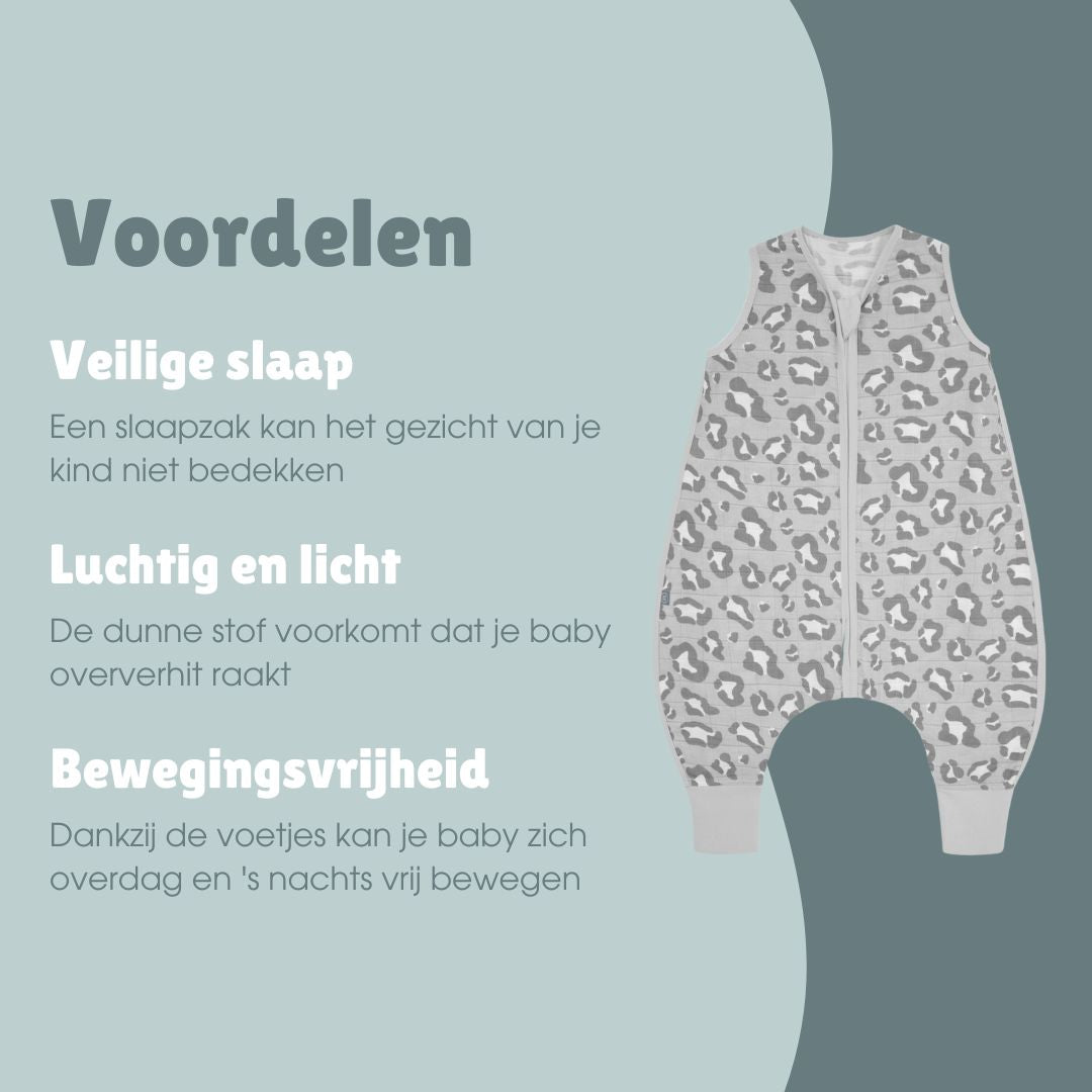 Mousseline slaapzak met voetjes 0.5 TOG | Luipaard Grijs