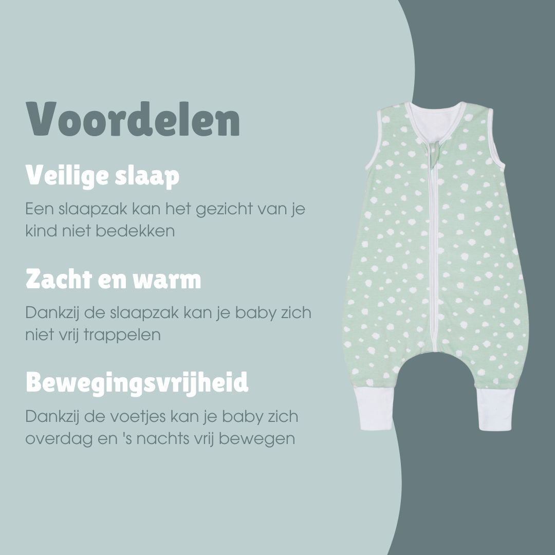 Slaapzak met voetjes 1.0 TOG | Stippen Mint