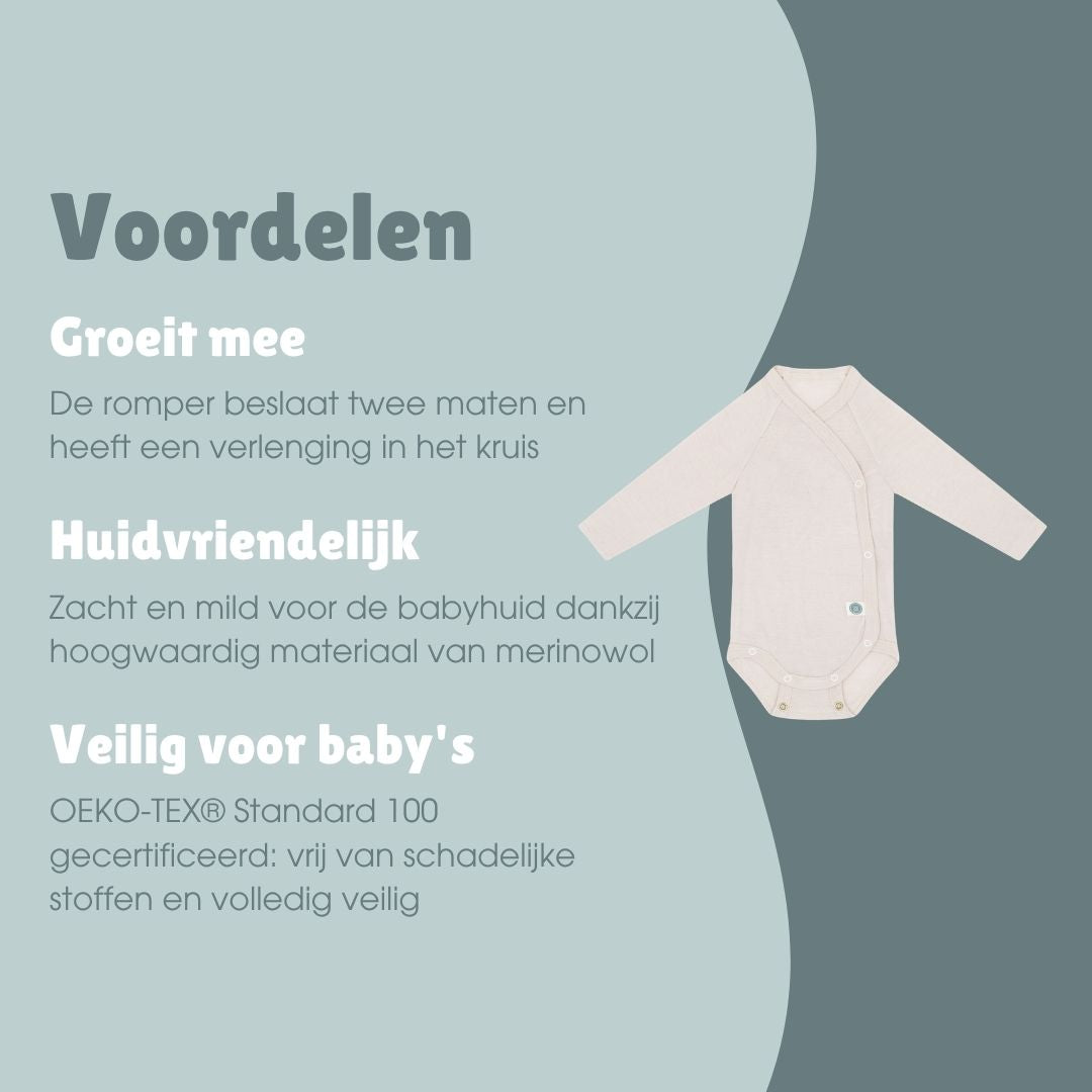 Merinowollen wikkelromper met lange mouwen | Essential Beige