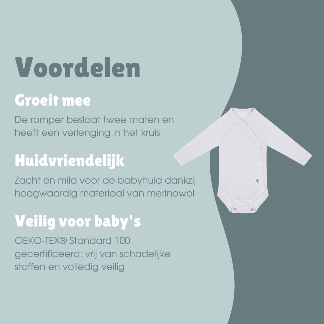 Merinowollen wikkelromper met lange mouwen | Essential Grijs
