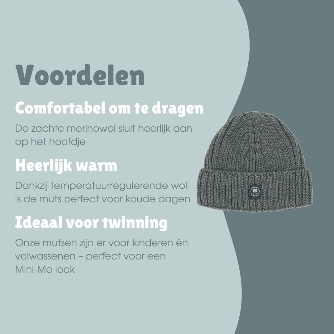 Merinowollen muts kind | Essential Grijs