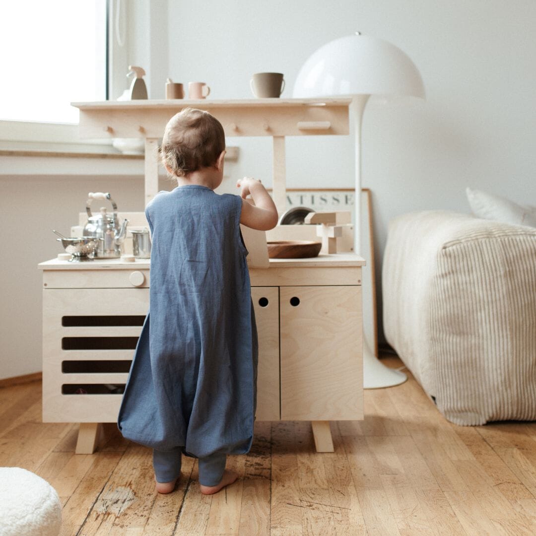 Linnen slaapzak met voetjes 0.5 TOG | Essential Blauw