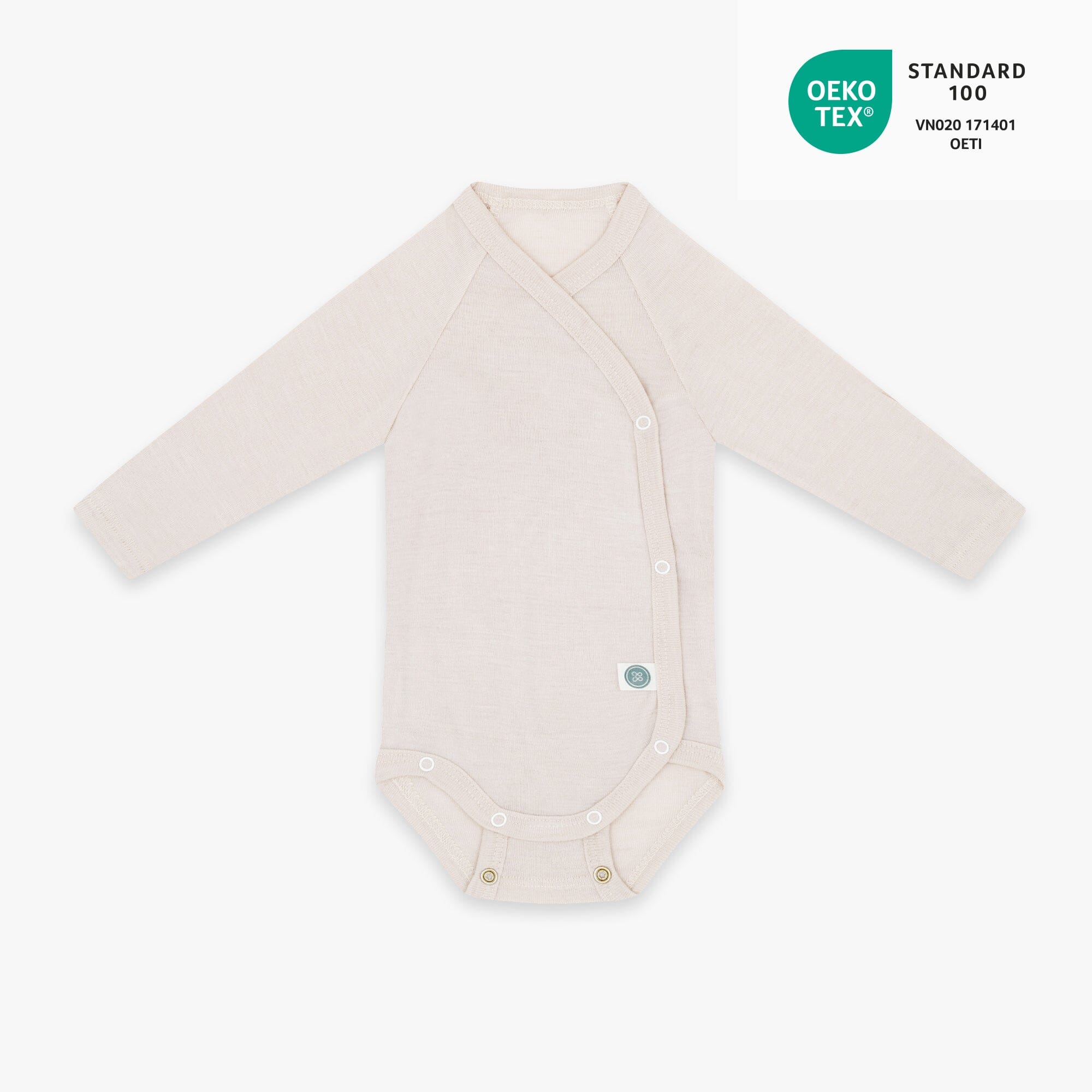 Wol/zijde wikkelromper met lange mouwen | Essential Beige